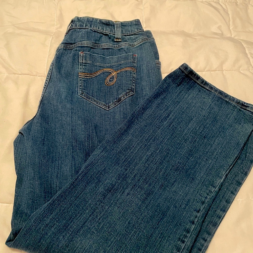 SMITHS DUNGAREES Jeans Size 14 Marissa Fit Wide Leg Boot Cut Flare Blue Denim